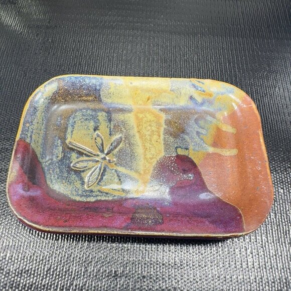 Vintage Hand Made Stoneware Pottery Dish Tray Artist Signed Embossed Butterfly - Picture 15 of 16